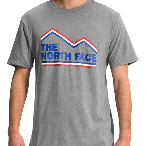 The North Face Men's New USA Short Sleeve Tee Small s Mountian Logo Gray Bolt - Picture 1 of 7
